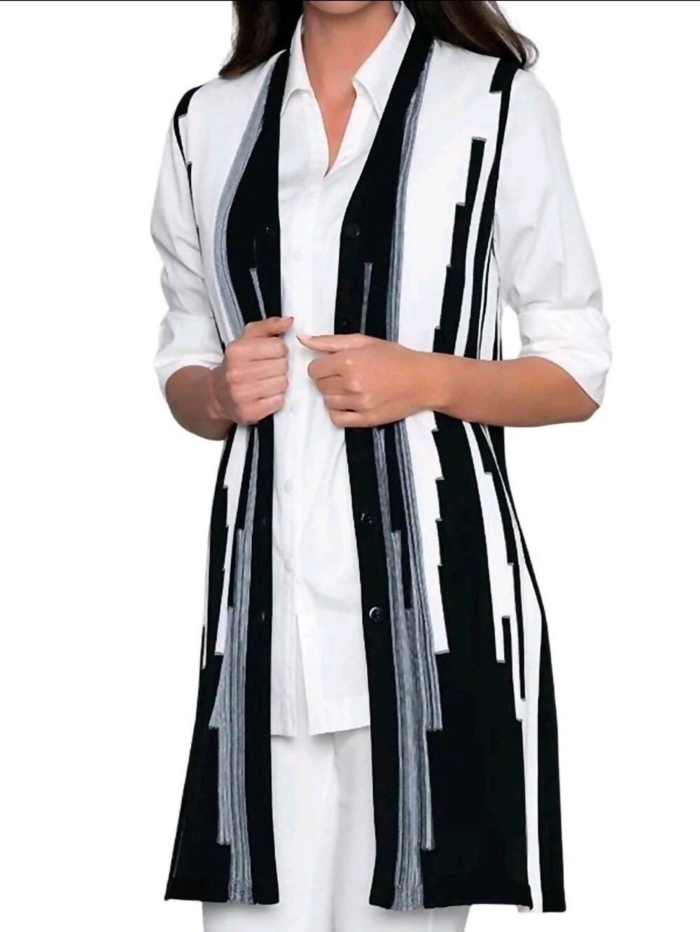 Stella Carakasi New Sweater Vest Long Button Style Womens XL Designer Luxury